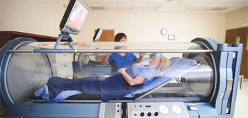 patient undergoing hyperbaric oxygen therapy at podiatric clinic in upland, ca